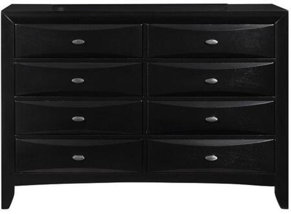 Black Solid Wood Mirrored Five Drawer Dresser - 59-inch