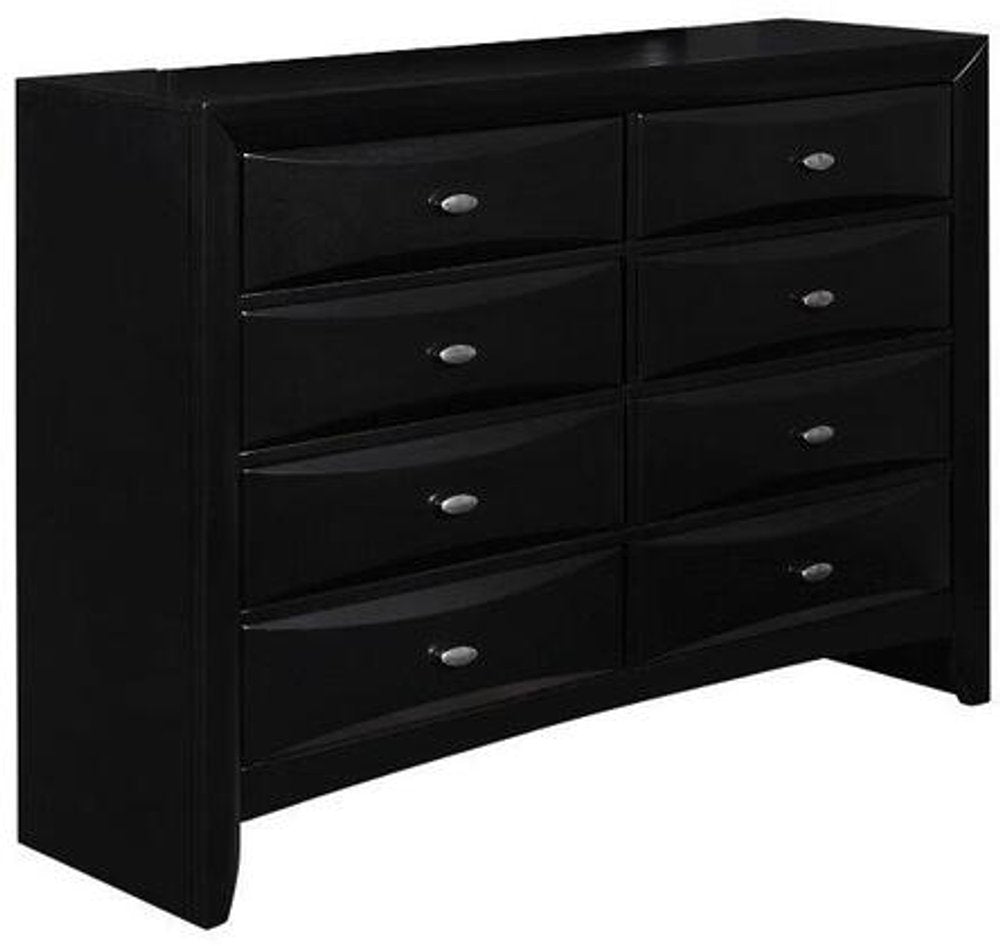 Black Solid Wood Mirrored Five Drawer Dresser - 59-inch