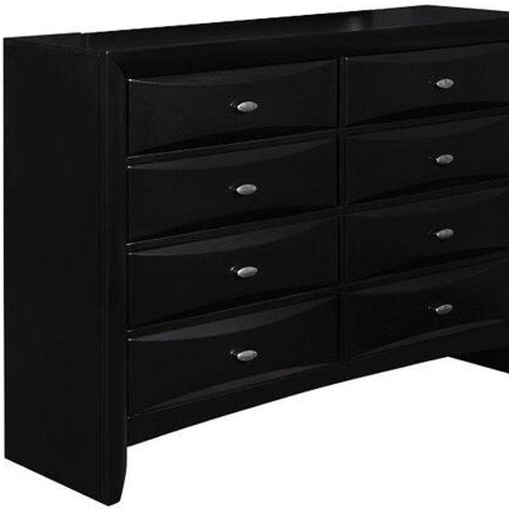 Black Solid Wood Mirrored Five Drawer Dresser - 59-inch