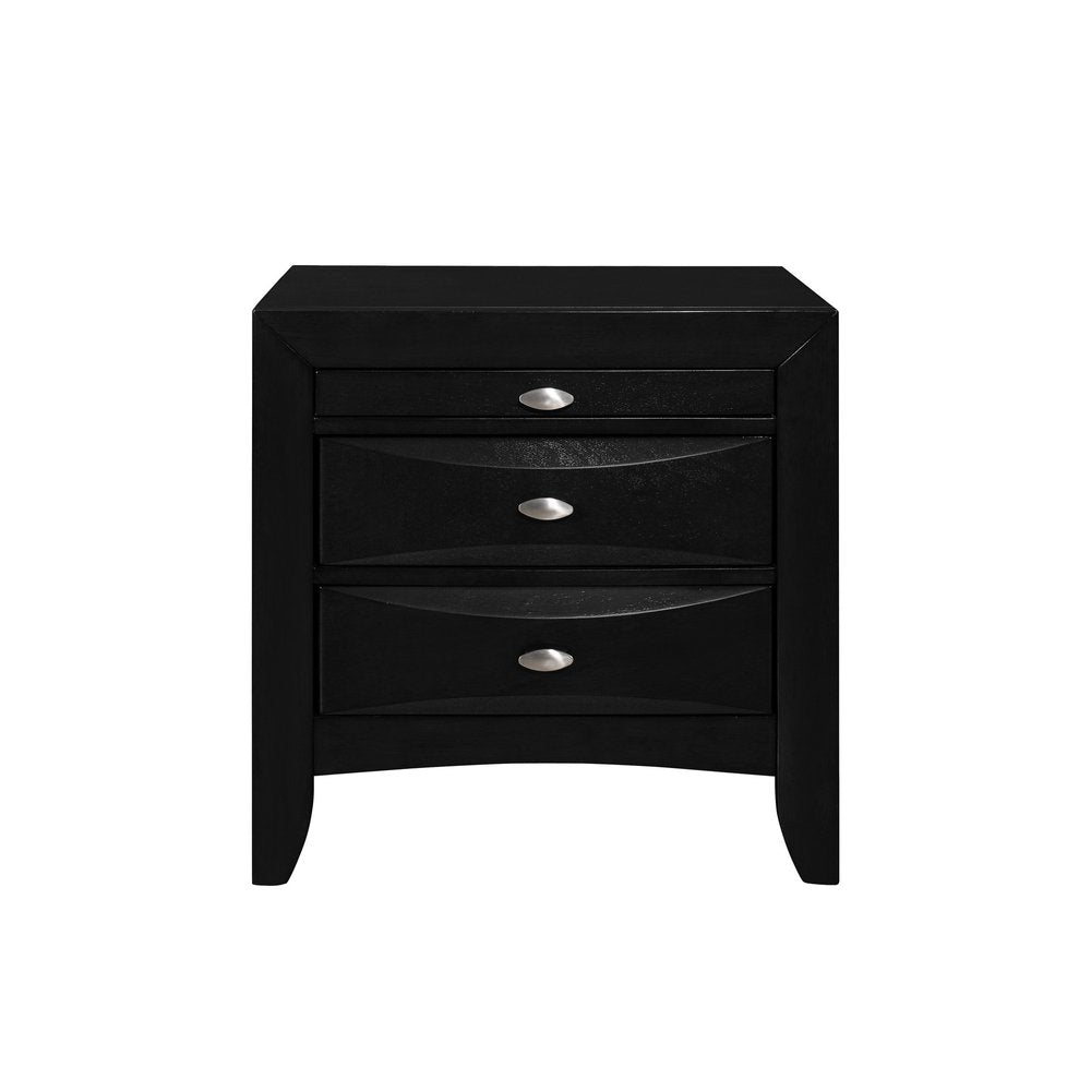 Black Wood Three Drawer Nightstand - 25-inch