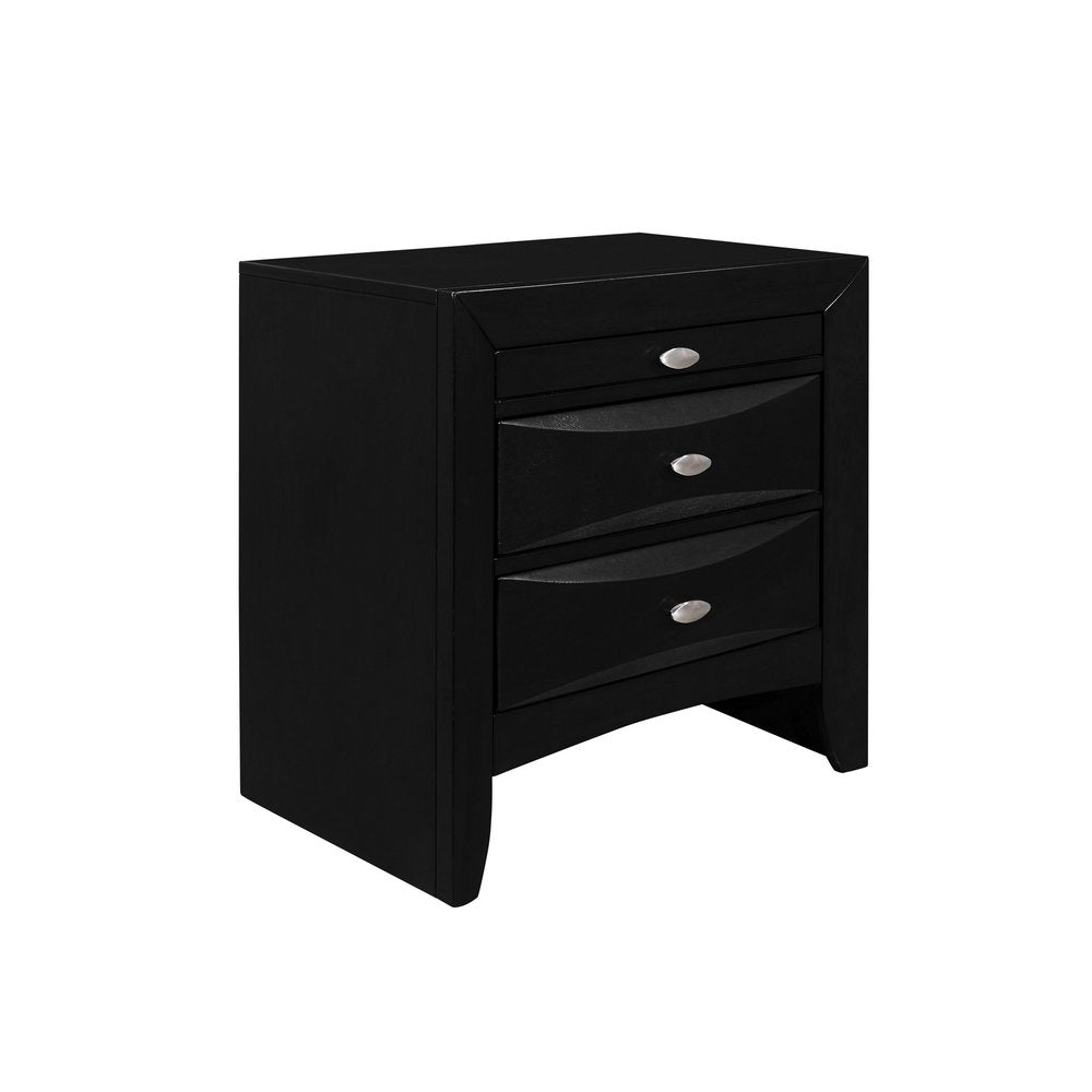Black Wood Three Drawer Nightstand - 25-inch
