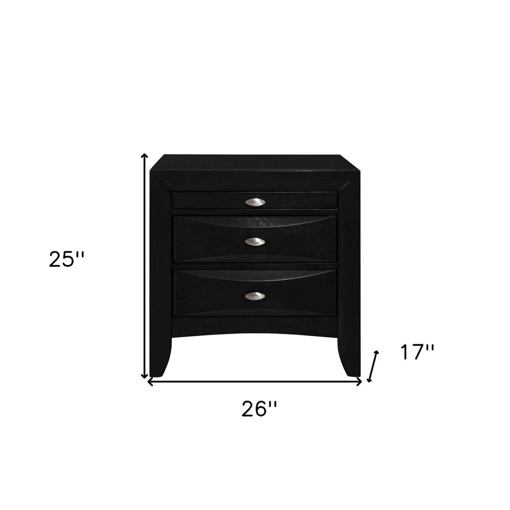 Black Wood Three Drawer Nightstand - 25-inch