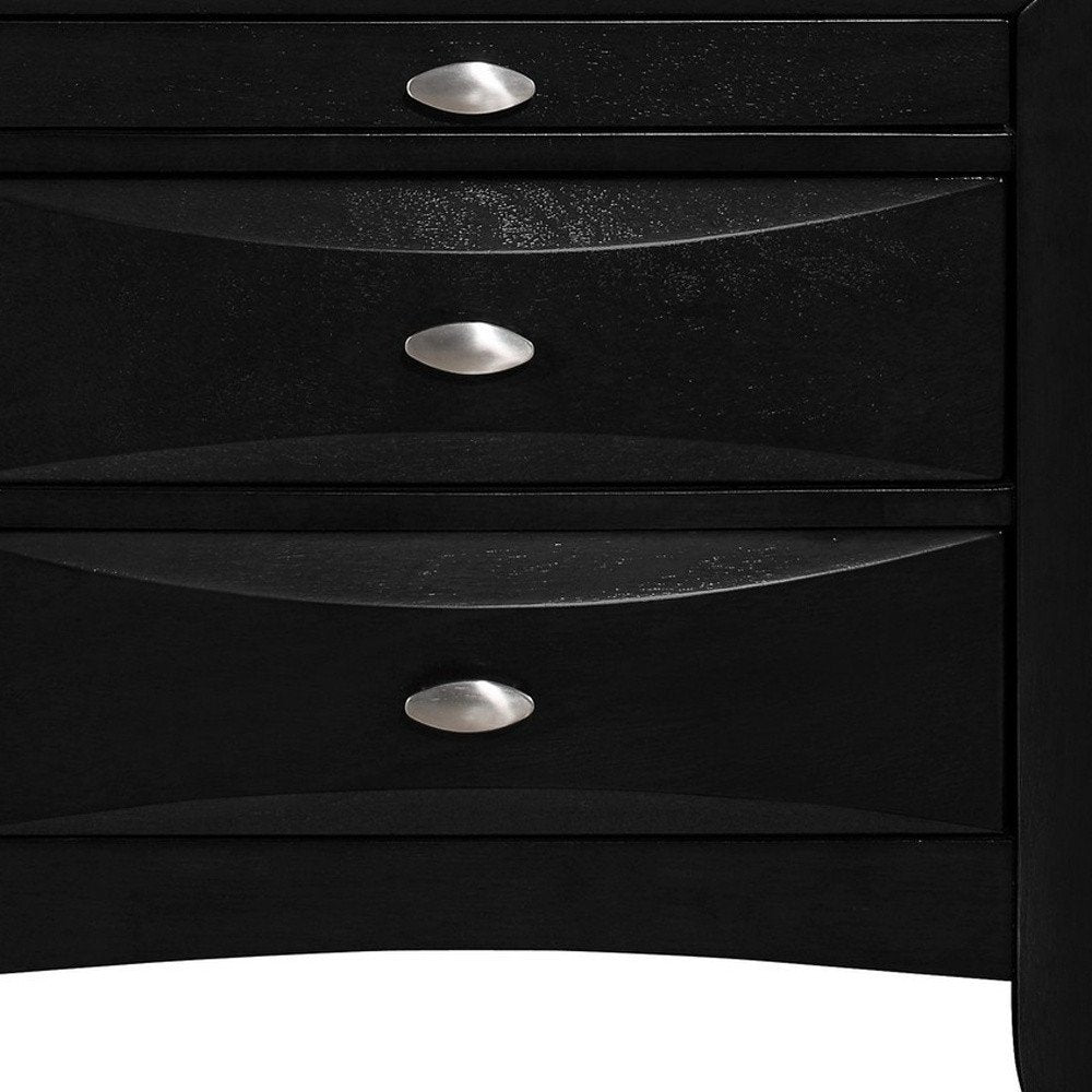 Black Wood Three Drawer Nightstand - 25-inch