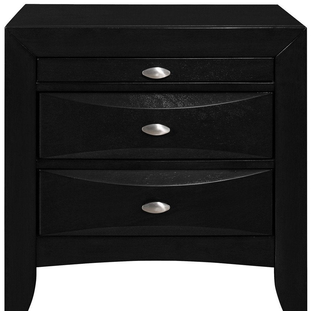 Black Wood Three Drawer Nightstand - 25-inch