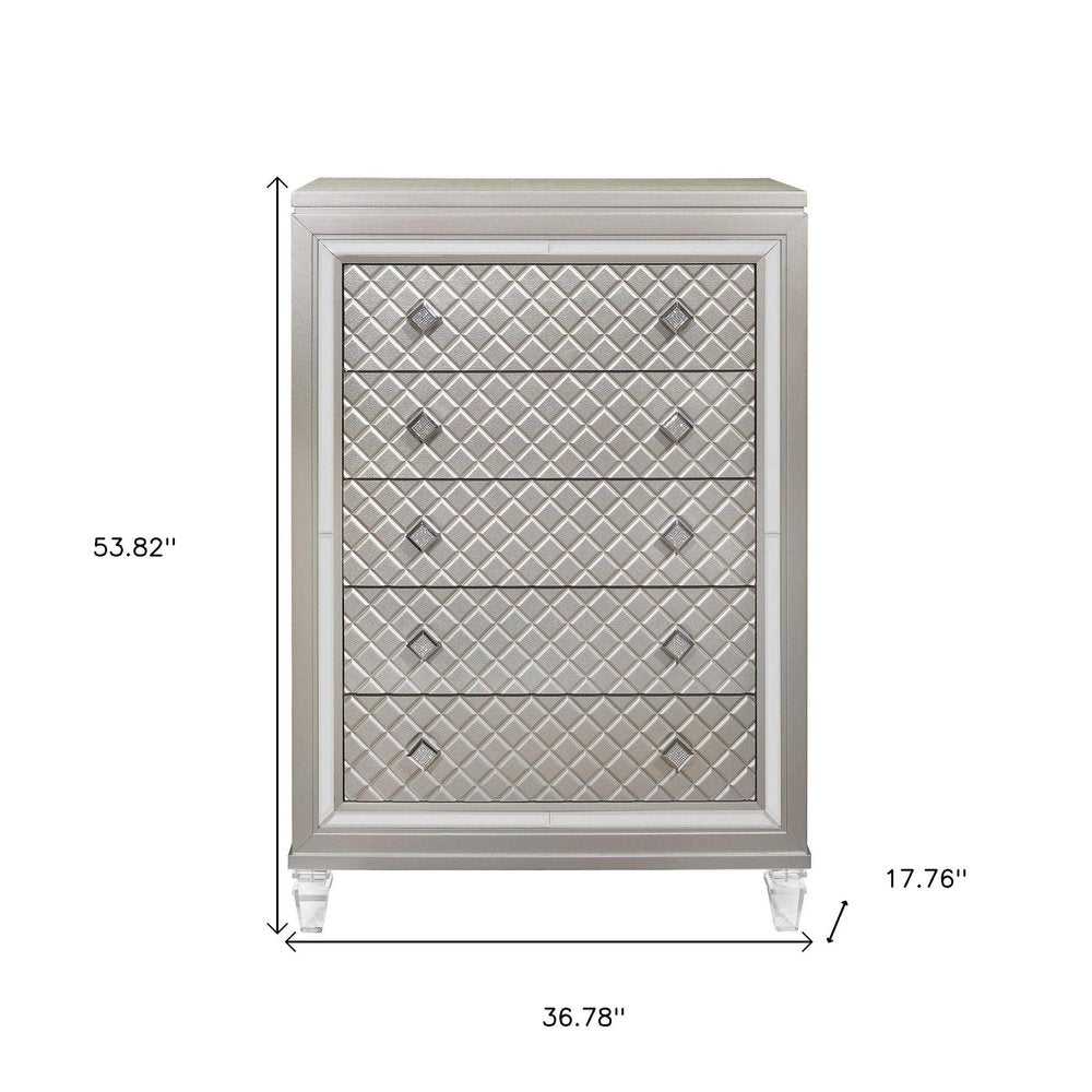 Champagne Toned Chest with Tapered Acrylic Legs and 5 Drawers