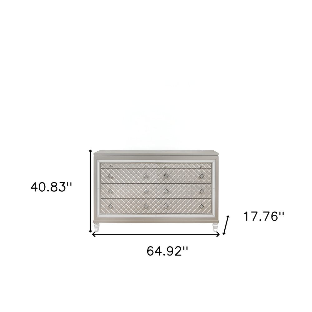 Champagne Toned Chest with Tapered Acrylic Legs and 5 Drawers