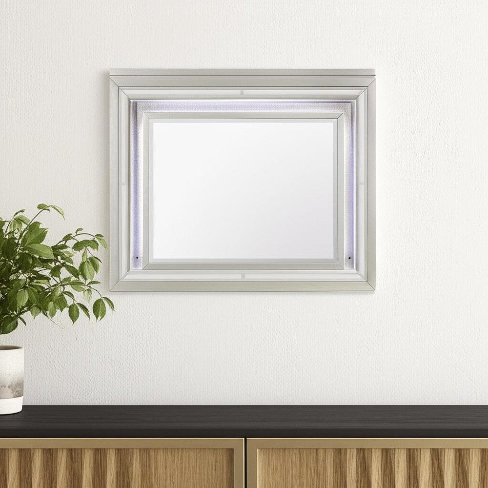 Champagne Wood Lighted Mounted Accent Mirror - 38-inch