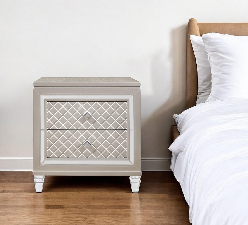 Solid and Manufactured Wood and Mirrored Glass Nightstand - 26-inch