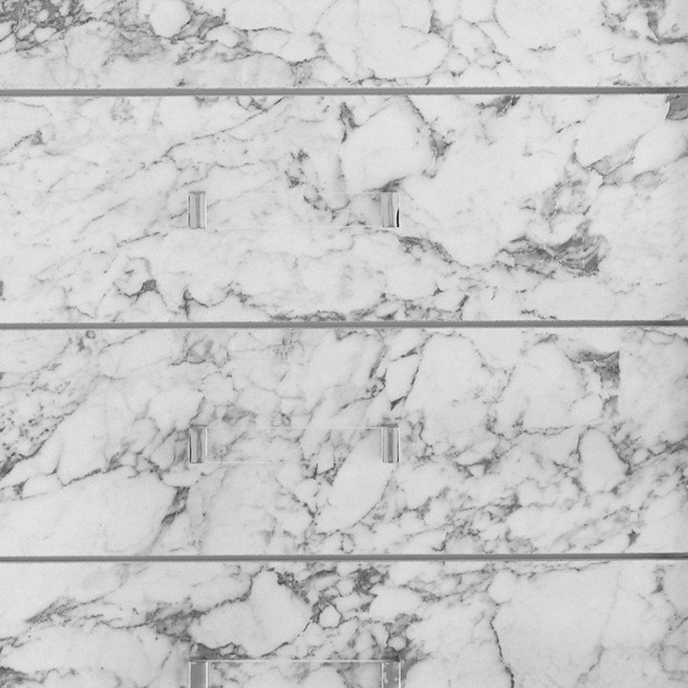 Modern White Chest with 5 Faux Marble Detailed Front Drawer.