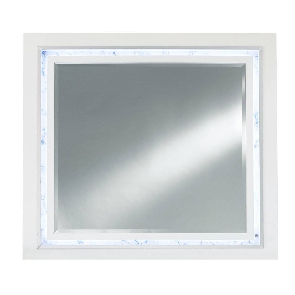 White Faux Marble Wood Lighted Mounted Accent Mirror - 41-inch