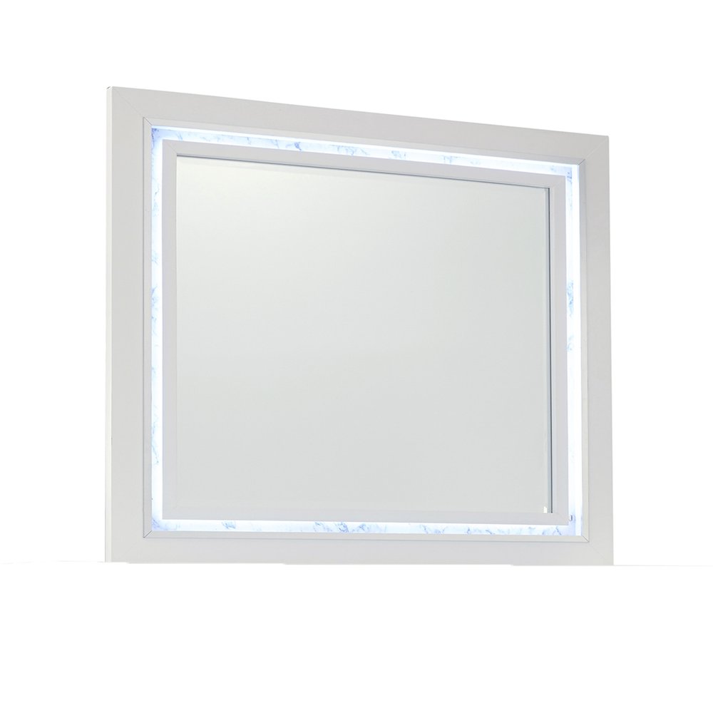 White Faux Marble Wood Lighted Mounted Accent Mirror - 41-inch