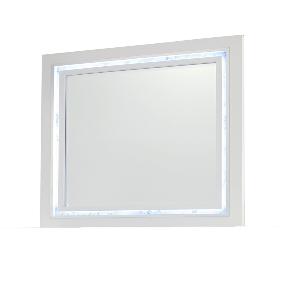 White Faux Marble Wood Lighted Mounted Accent Mirror - 41-inch