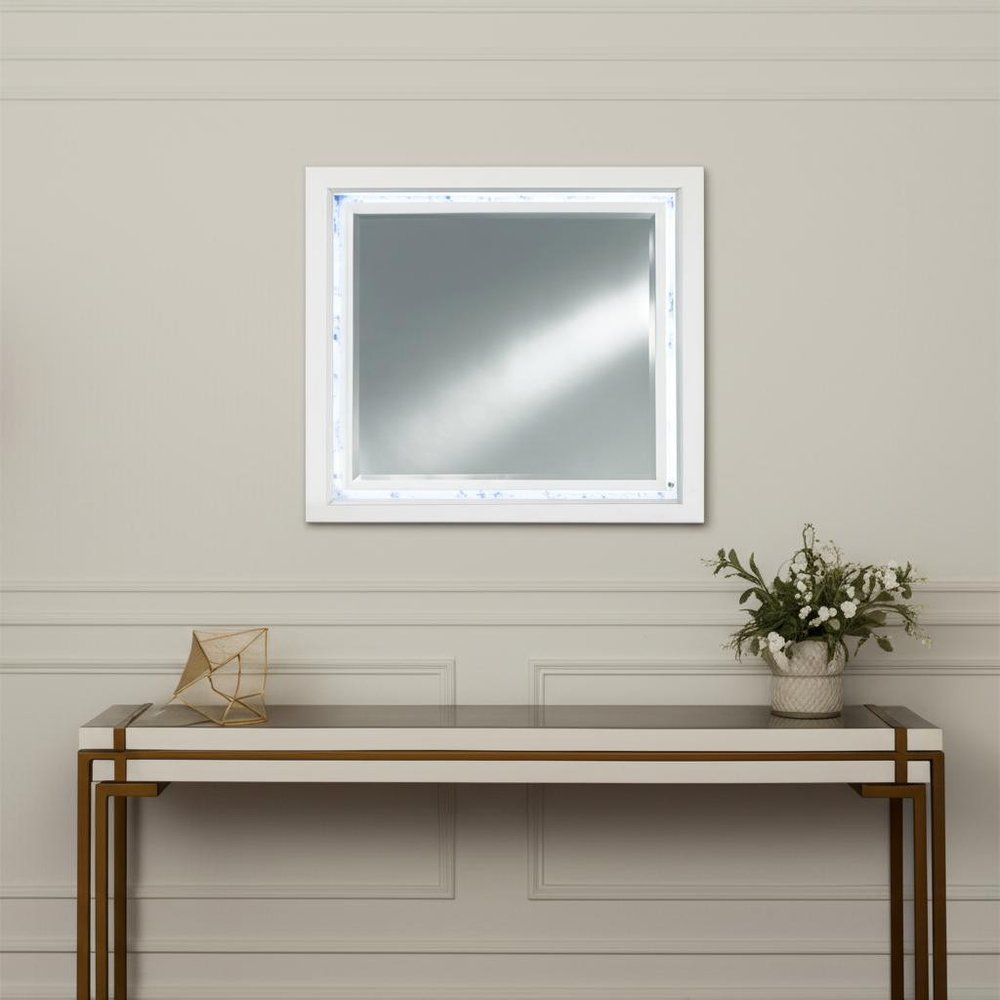 White Faux Marble Wood Lighted Mounted Accent Mirror - 41-inch