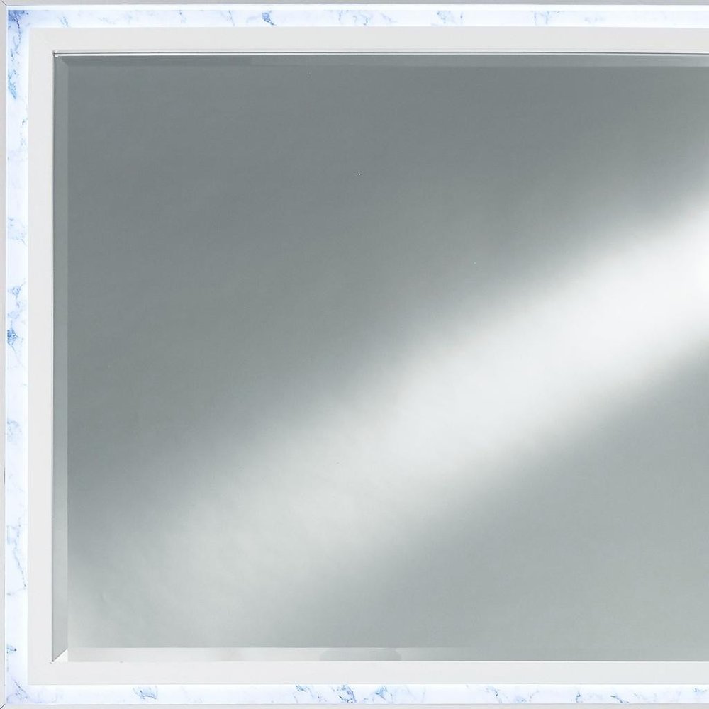 White Faux Marble Wood Lighted Mounted Accent Mirror - 41-inch