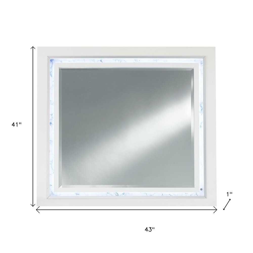 White Faux Marble Wood Lighted Mounted Accent Mirror - 41-inch