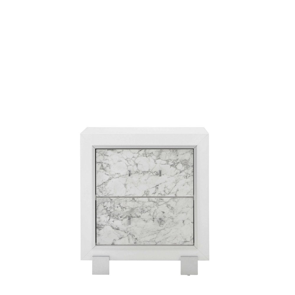 White Wood Two Drawer Nightstand - 29-inch