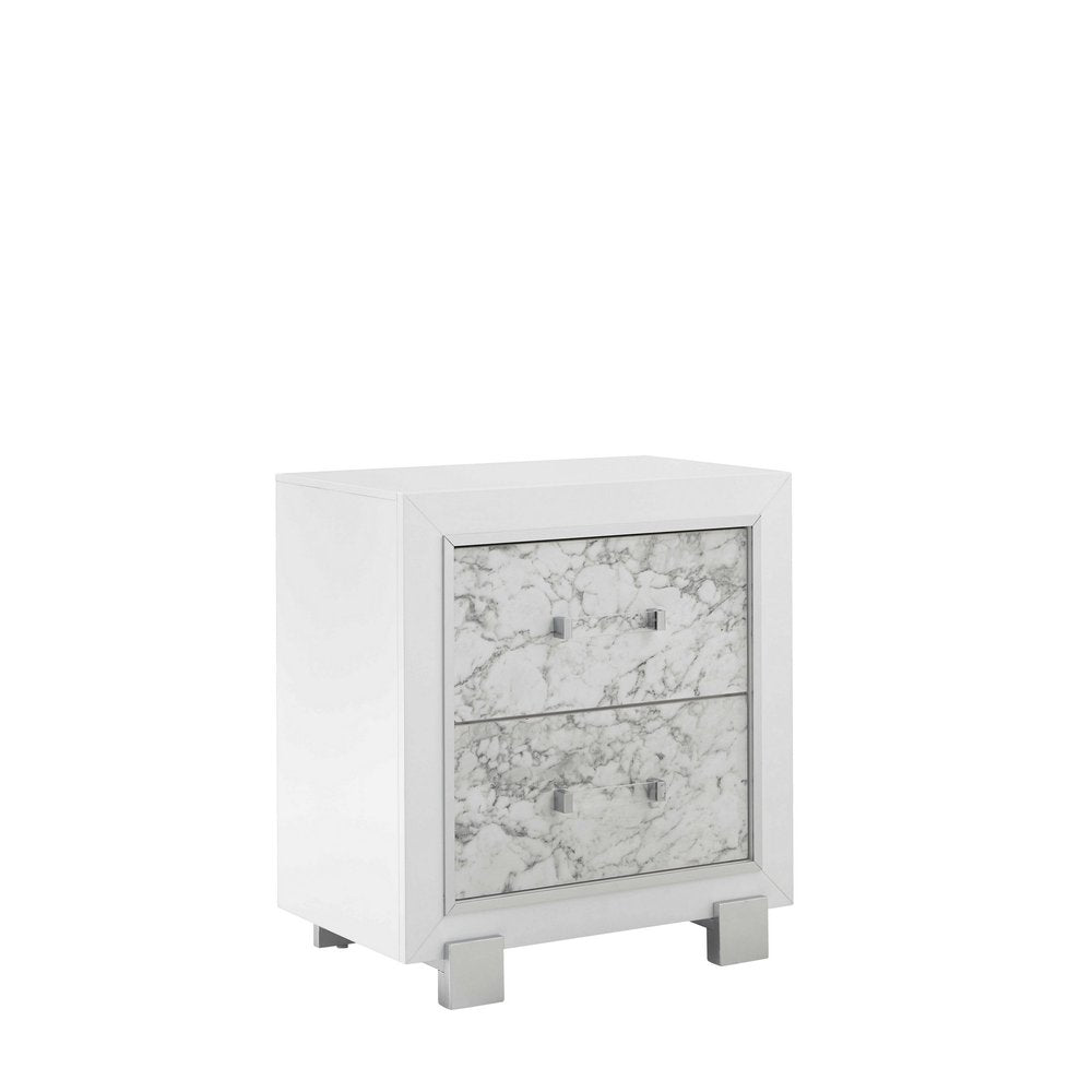 White Wood Two Drawer Nightstand - 29-inch