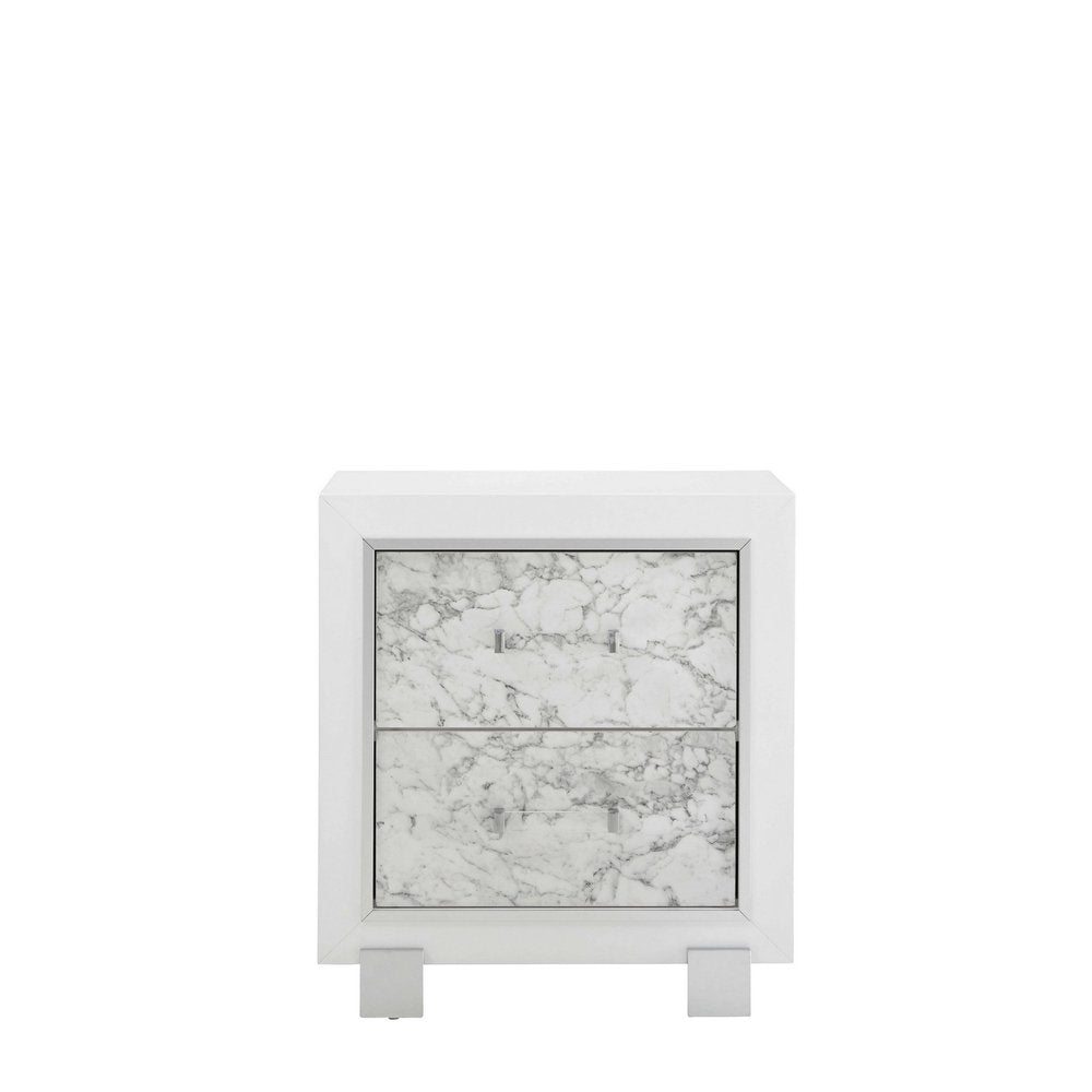 White Wood Two Drawer Nightstand - 29-inch