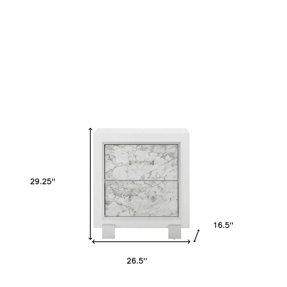 White Wood Two Drawer Nightstand - 29-inch