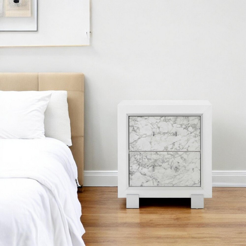 White Wood Two Drawer Nightstand - 29-inch