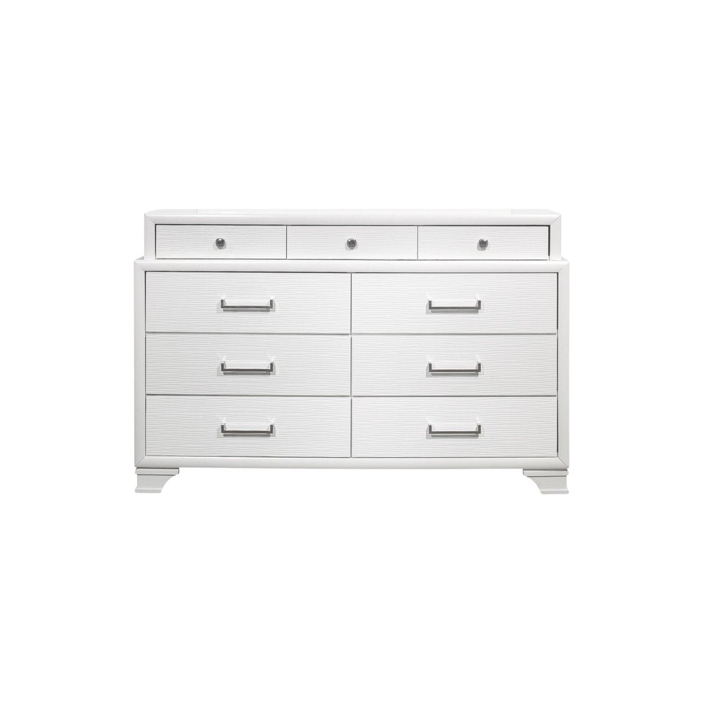 White Solid Wood Mirrored Nine Drawer - 59-inch