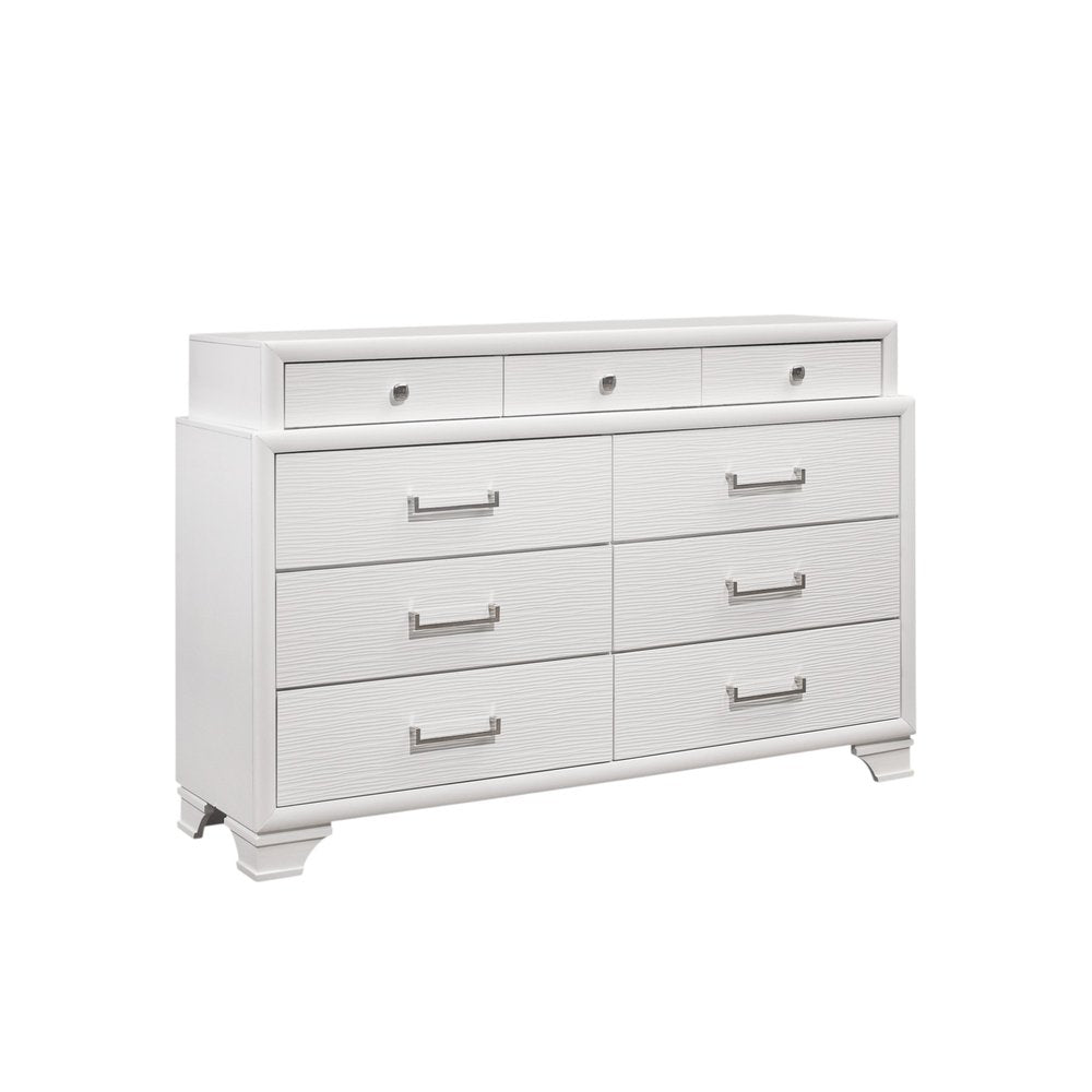White Solid Wood Mirrored Nine Drawer - 59-inch
