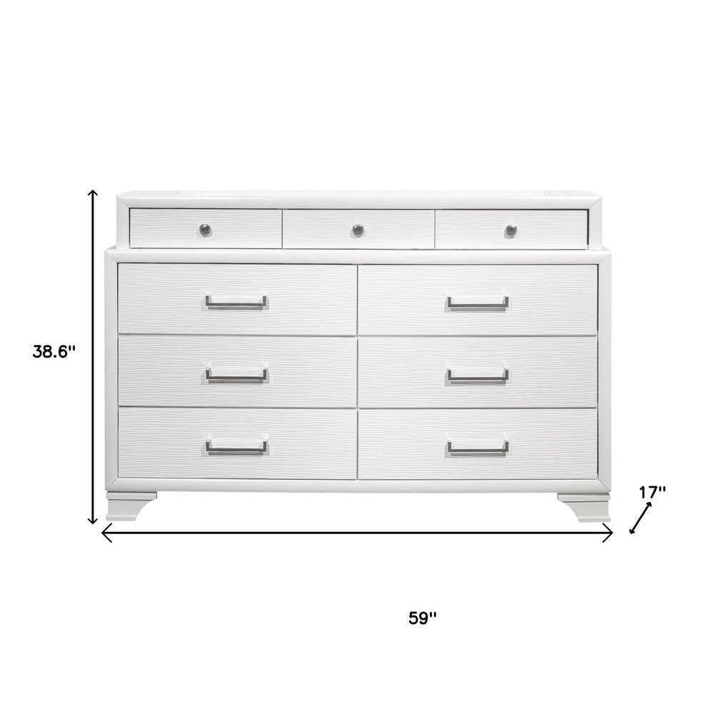 White Solid Wood Mirrored Nine Drawer - 59-inch