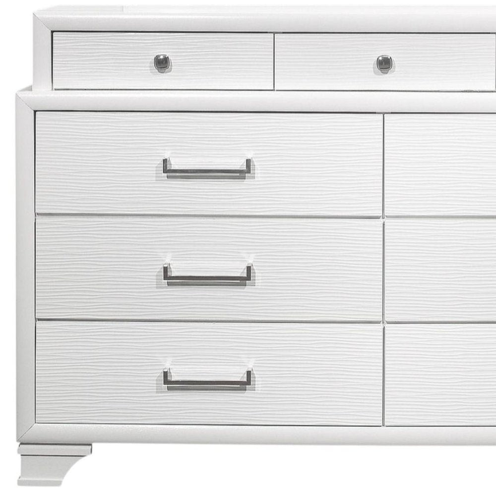 White Solid Wood Mirrored Nine Drawer - 59-inch