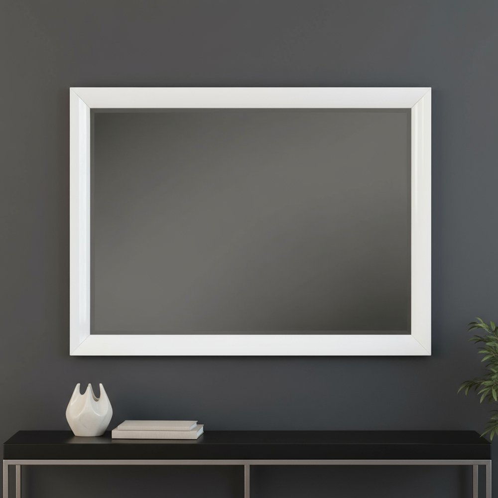 White Wood Framed Accent Mirror - 34-inch