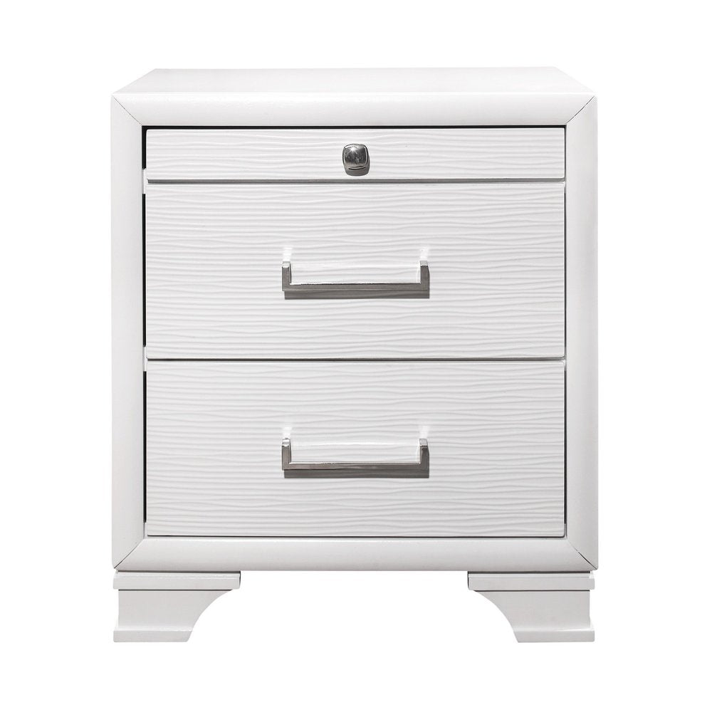 White Wood Two Drawer Nightstand - 27-inch