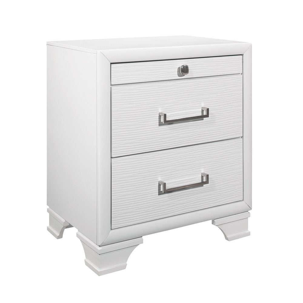 White Wood Two Drawer Nightstand - 27-inch