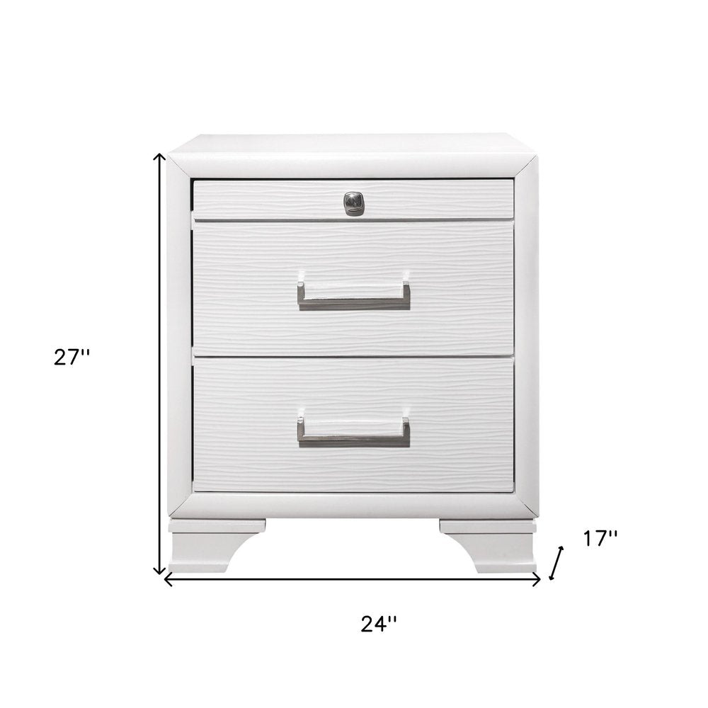 White Wood Two Drawer Nightstand - 27-inch