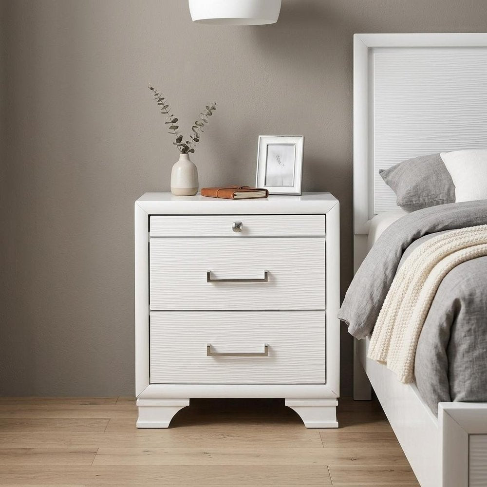 White Wood Two Drawer Nightstand - 27-inch