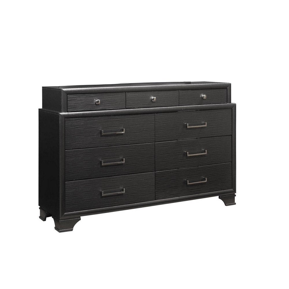 Gray Solid Wood Nine Drawer Double Dresser - 59-inch