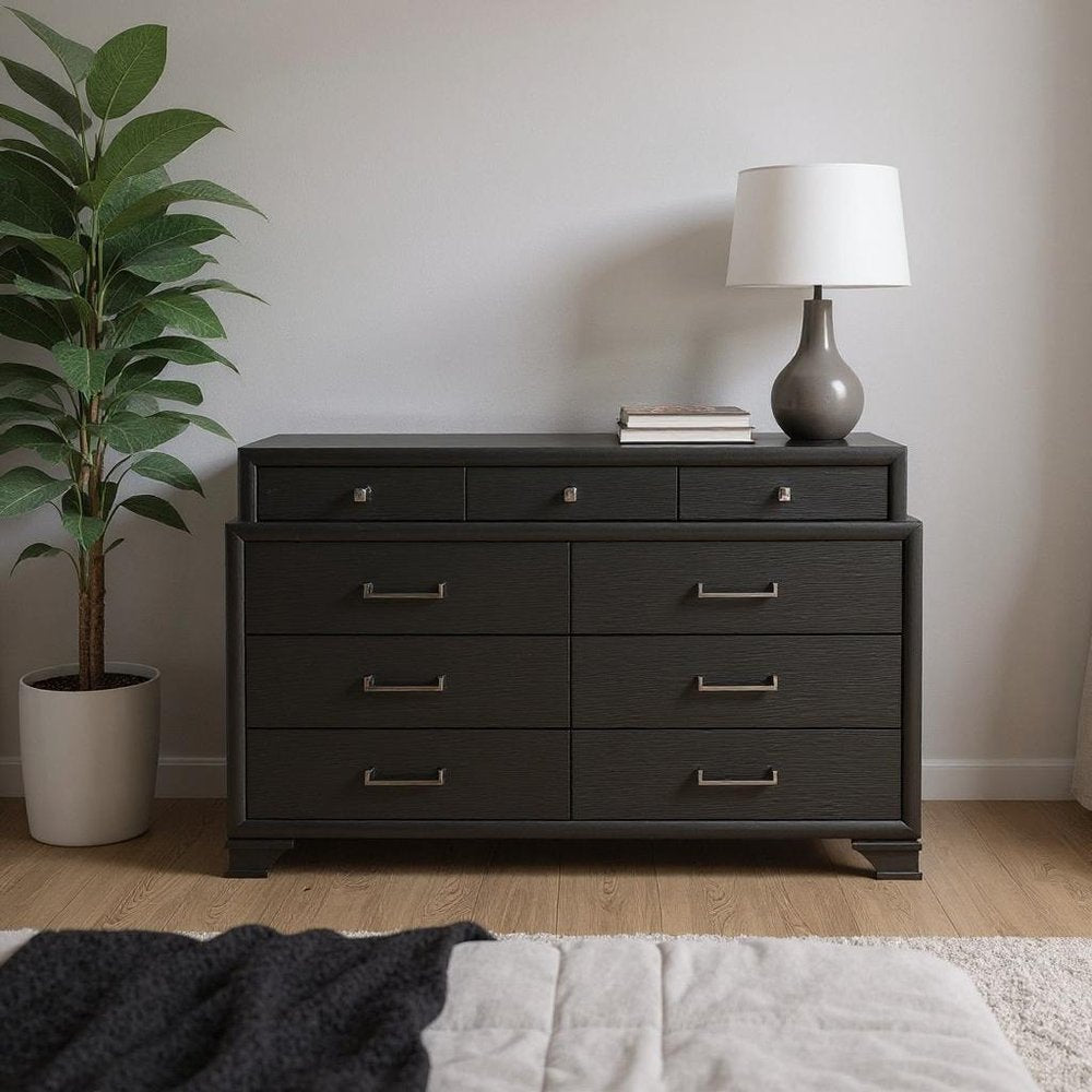 Gray Solid Wood Nine Drawer Double Dresser - 59-inch