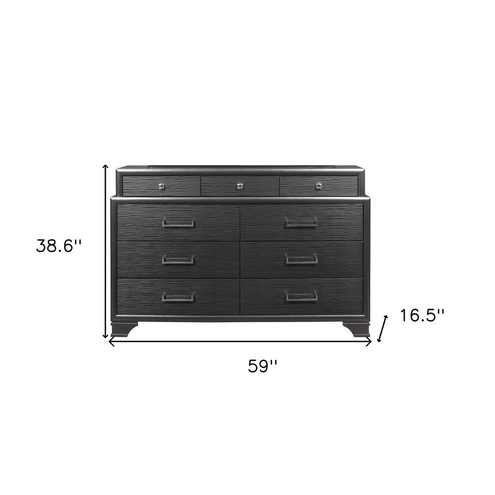 Gray Solid Wood Nine Drawer Double Dresser - 59-inch