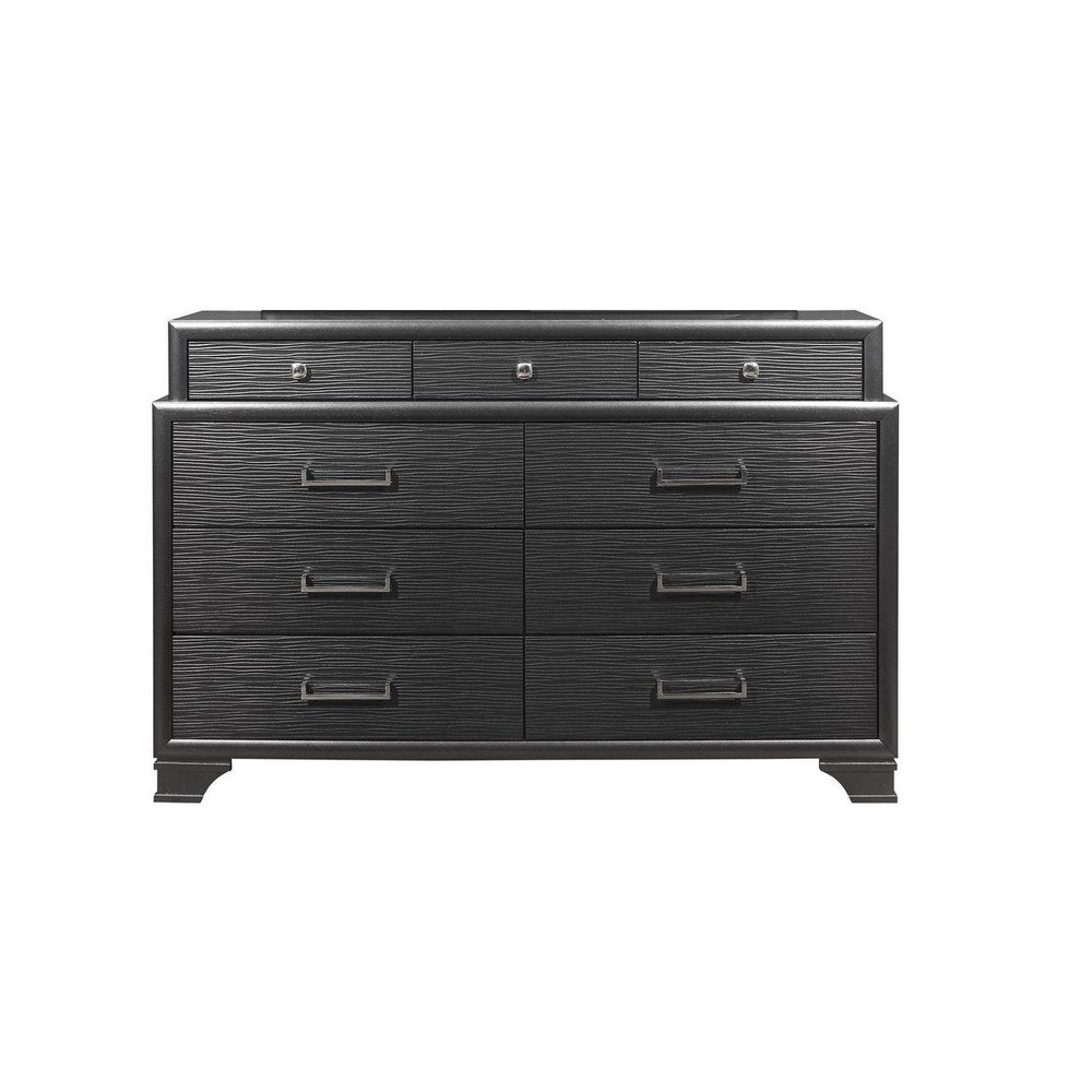 Gray Solid Wood Nine Drawer Double Dresser - 59-inch