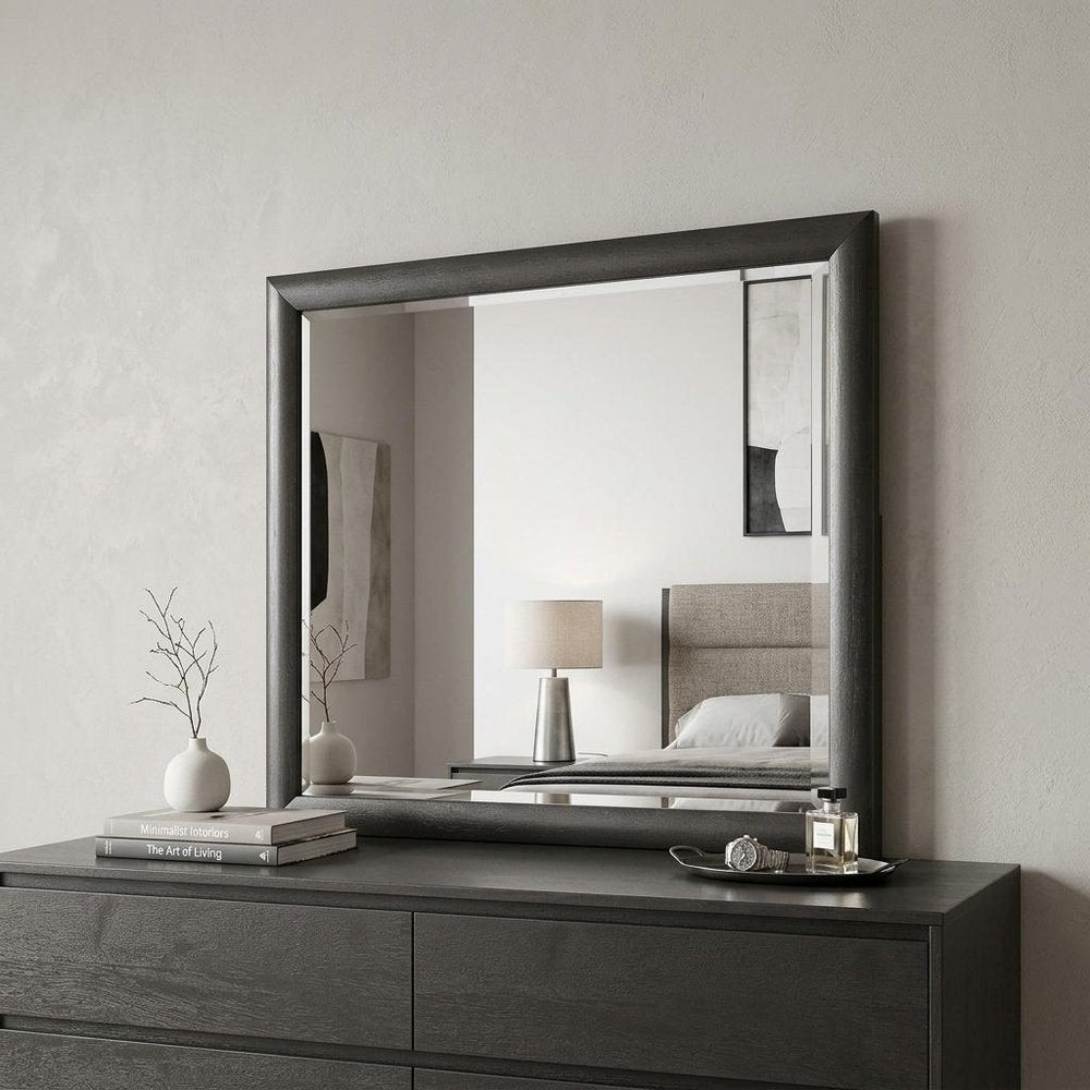 Dark Gray Wood Framed Mounted Dresser Mirror - 35-inch