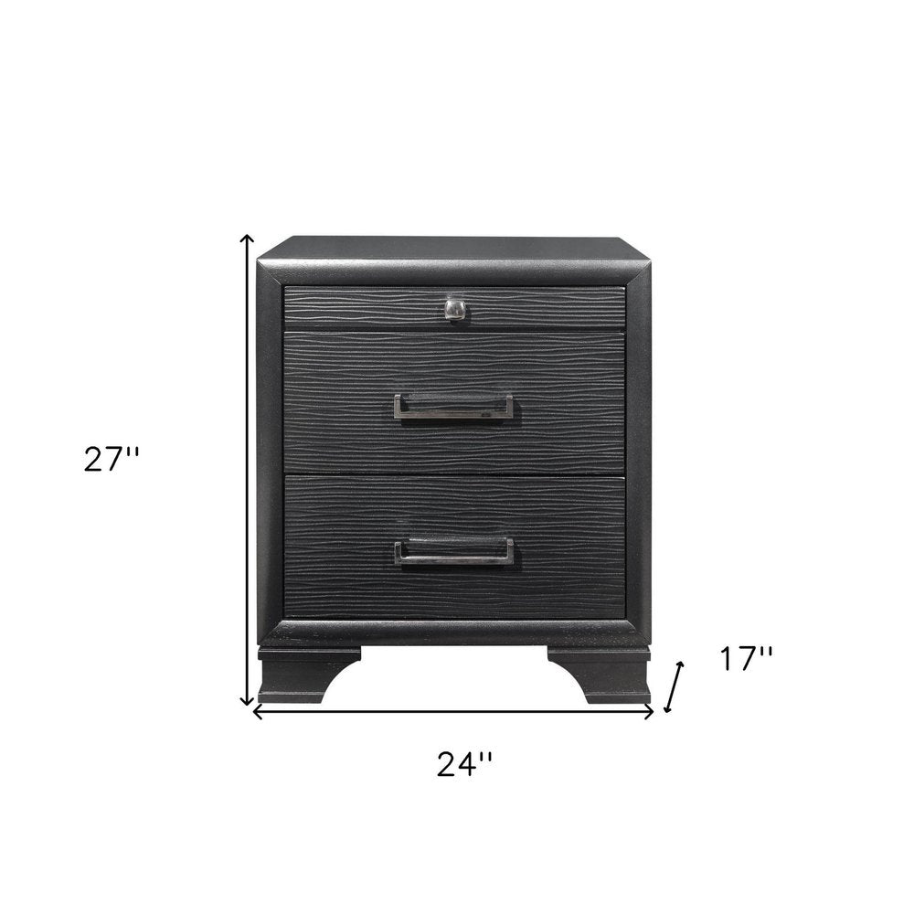 Gray Wood Two Drawer Nightstand - 27-inch