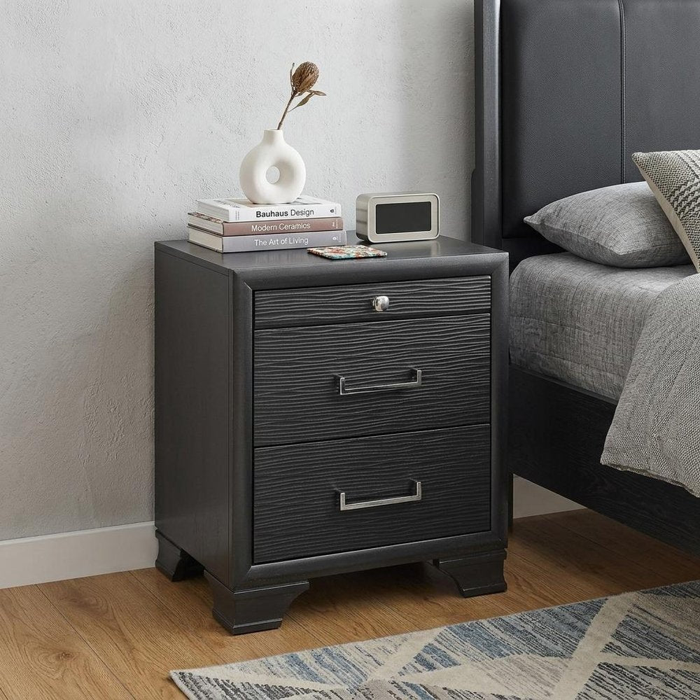 Gray Wood Two Drawer Nightstand - 27-inch