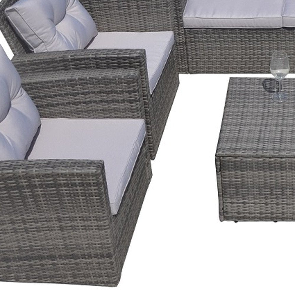 Six Piece Gray Wicker Sofa Seating Group with Table
