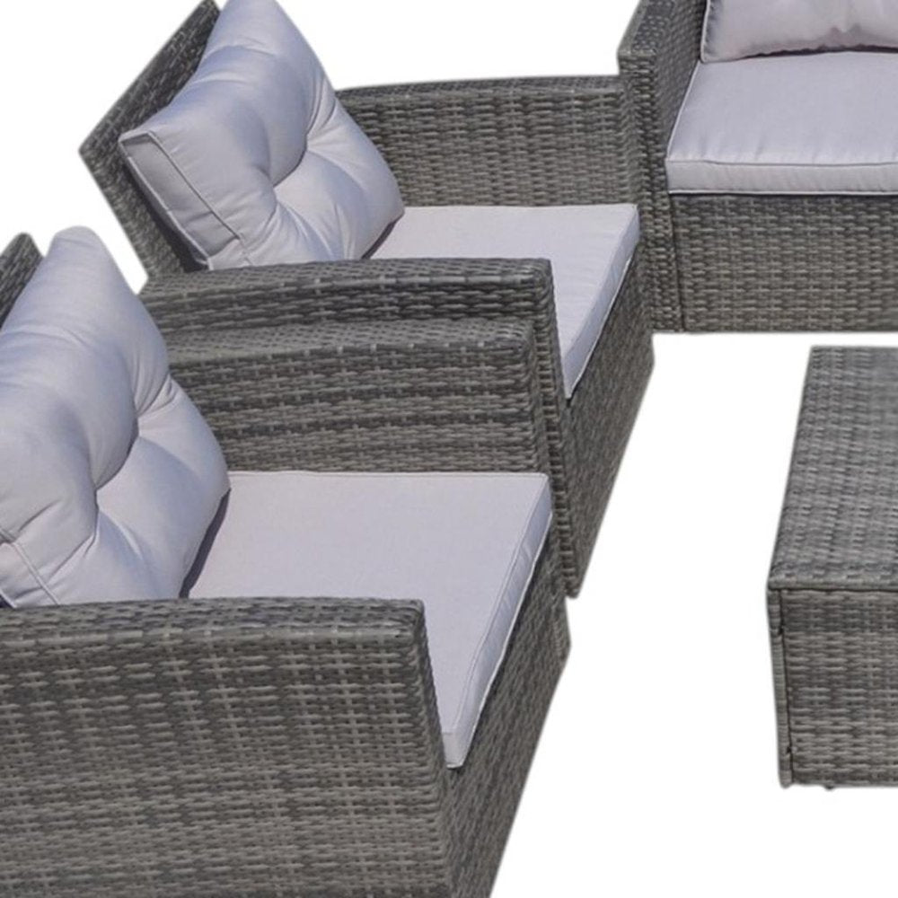 Six Piece Gray Wicker Sofa Seating Group with Table