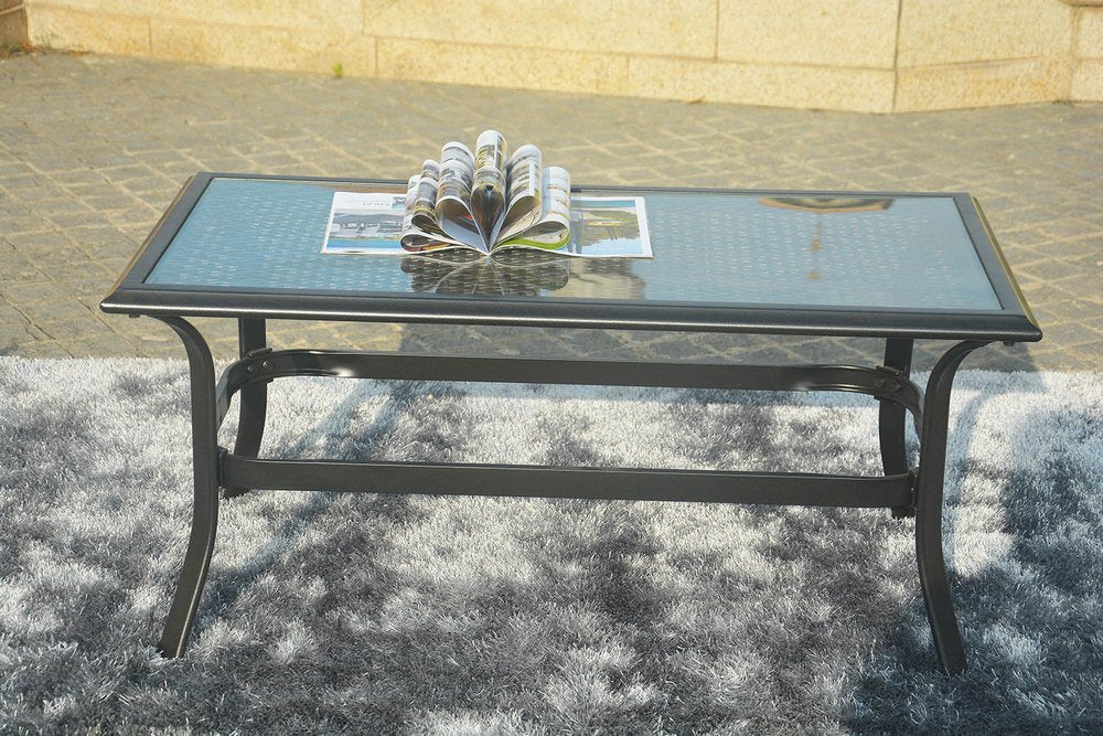 Five Piece Black and Beige Metal Sofa Seating Group with Table