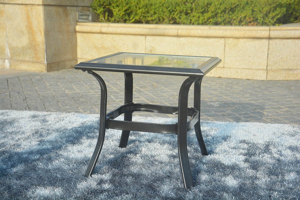 Five Piece Black and Beige Metal Sofa Seating Group with Table