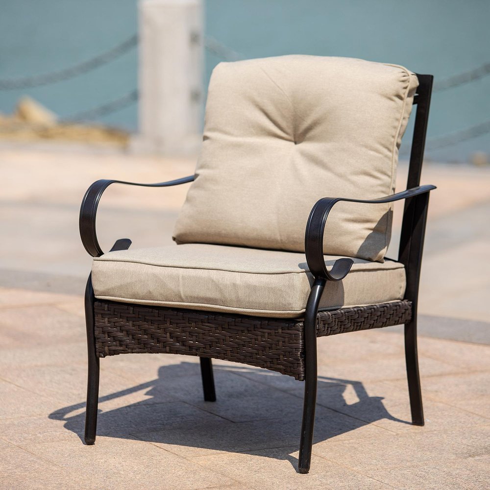 Five Piece Black and Beige Metal Sofa Seating Group with Table