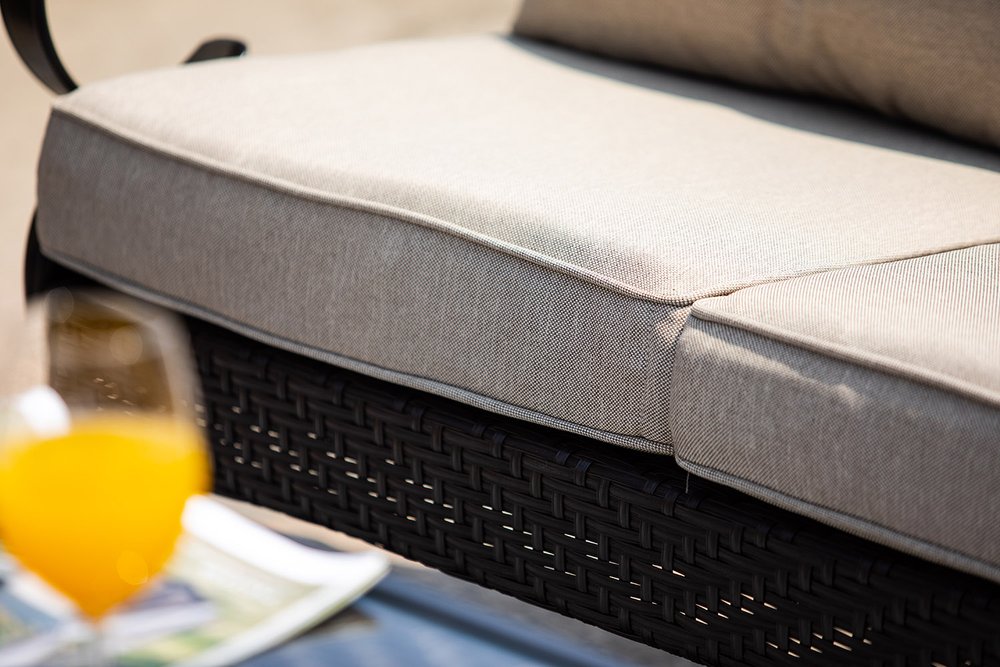 Five Piece Black and Beige Metal Sofa Seating Group with Table