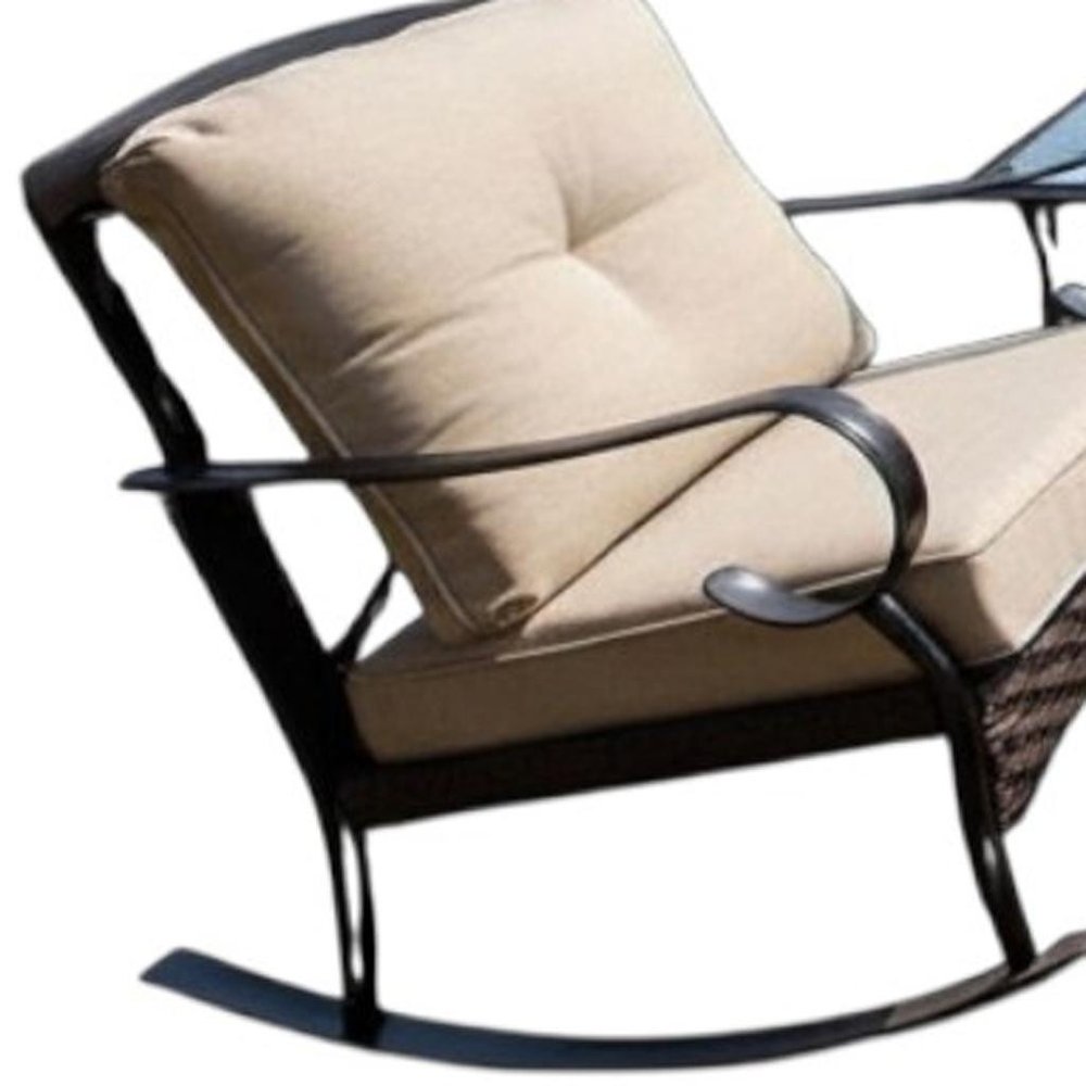 Five Piece Black and Beige Metal Sofa Seating Group with Table