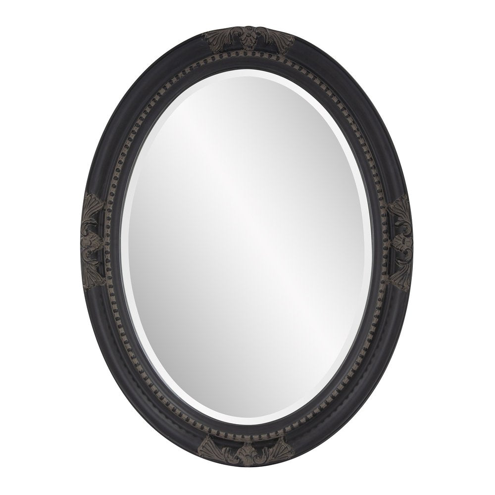 Black Ornate Oval Wood Framed Accent Mirror - 33-inch