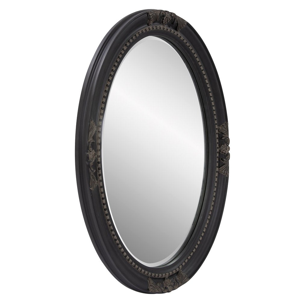 Black Ornate Oval Wood Framed Accent Mirror - 33-inch