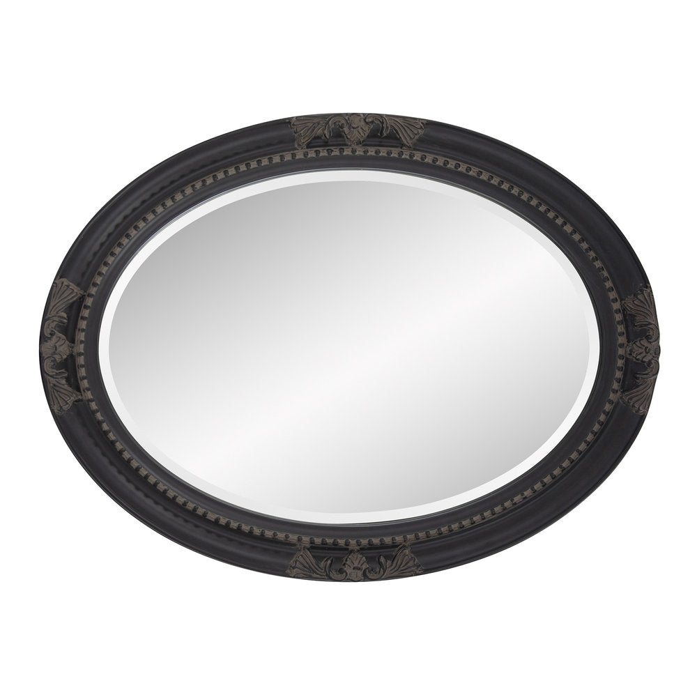 Black Ornate Oval Wood Framed Accent Mirror - 33-inch